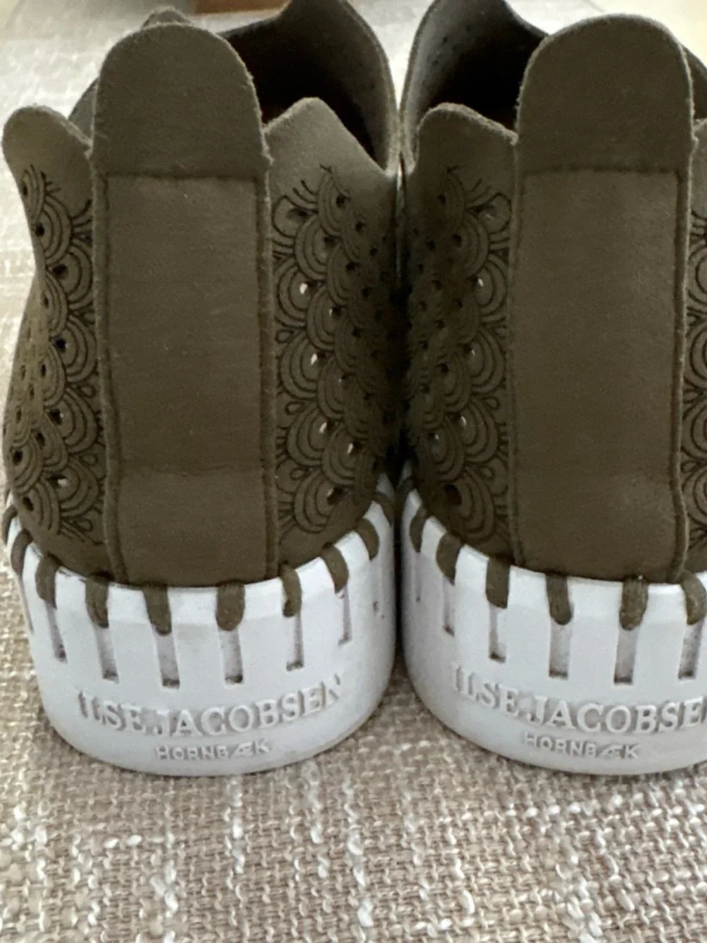 Ilse Jacobsen Olive Green Slip-On Perforated Loafers with White Sole